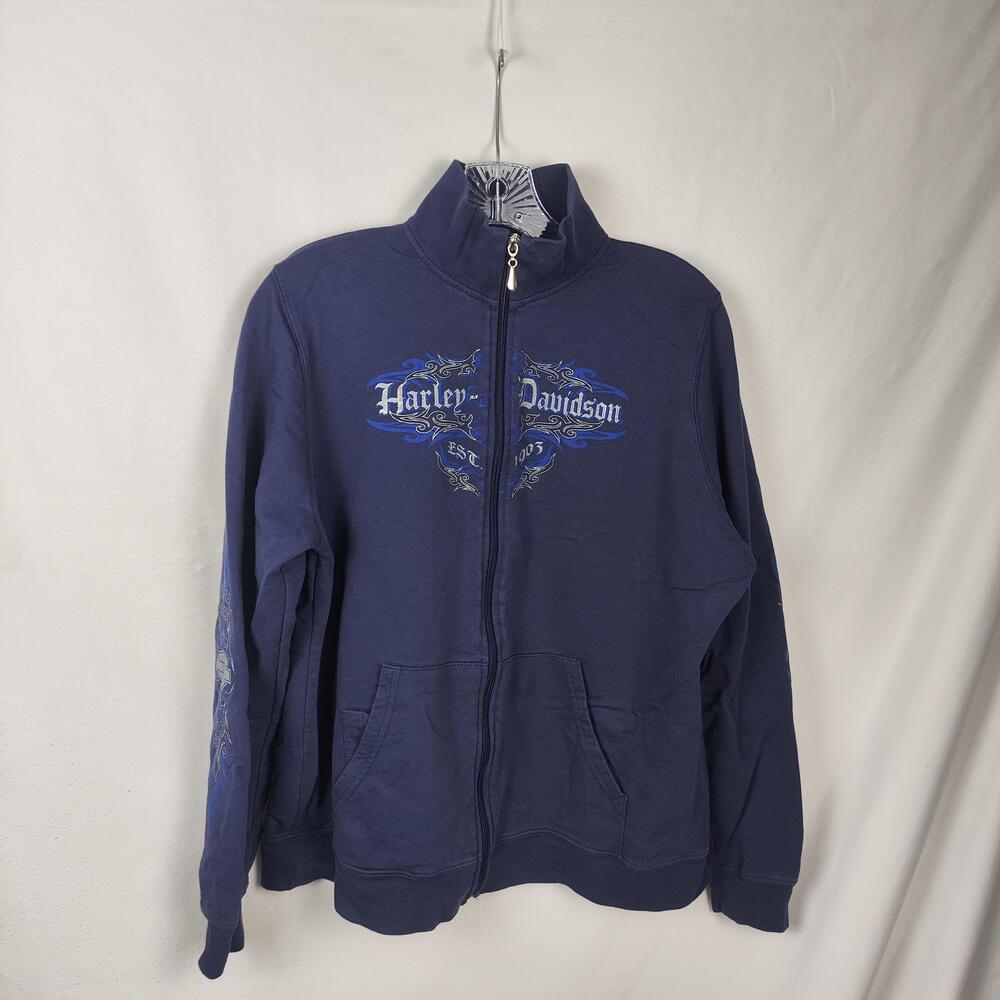 Harley-Davidson Sweatshirt Womens XL Blue Full Zip Mock Neck Texas Graphic